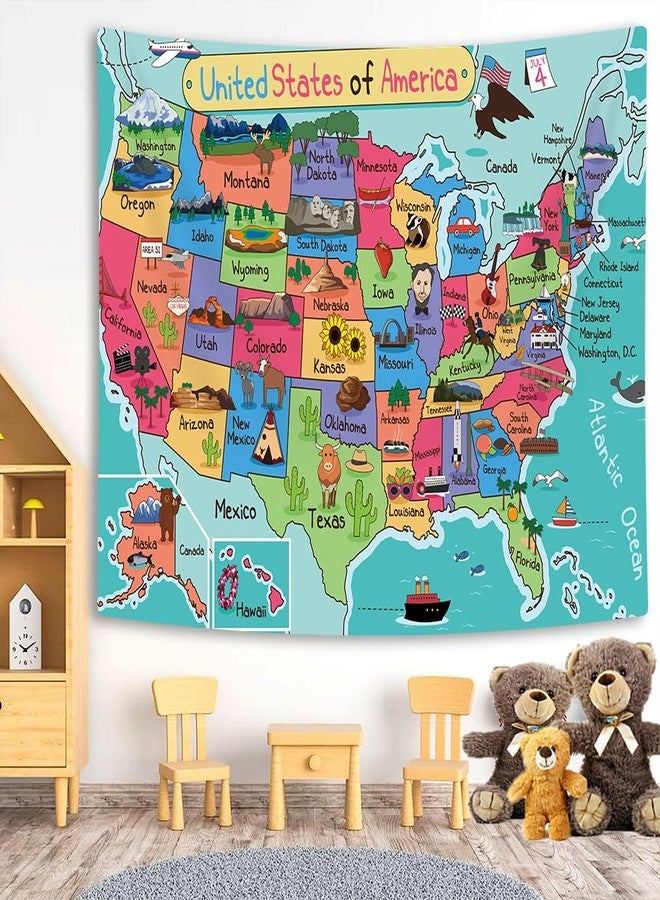 NYMB Kids United States Tapestry, Cartoon Fun Facts Geography USA Map America Wall Decor, Colorful Educational Wall Hanging for Children Bedroom Living Room, 40X30in - Image 2